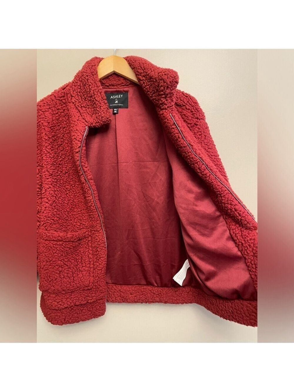 Ashley By 26 International Red Sherpa Zip Up Jacket Medium - Picture 5 of 6